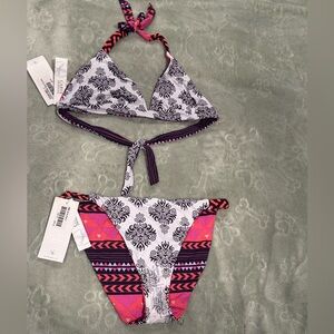 Carve Designs REVERSIBLE Pink, Black & White Patterned Triangle Bikini